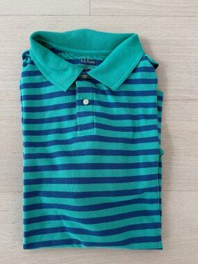 LL Bean Blue Teal Striped Short Sleeve Polo 2XLT